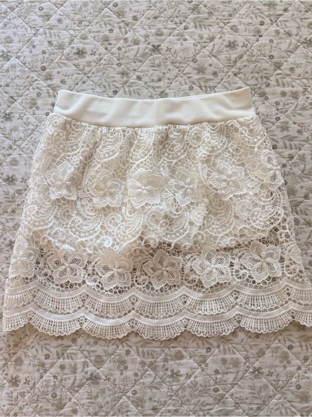 White crochet lace mini skirt with built it shorts